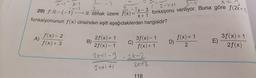 2
1 2-t1
3-
x=B
(x+)
29) f:R-{-1} — R olmak üzere f(x)
fonksiyonu veriliyor. Buna göre f (2x+1)
fonksiyonunun f(x) cinsinden eşiti aşağıdakilerden hangisidir?
X-3
x + 1
A)
f(x)-2
f(x)+3
C)
3f(x) - 1
f(x)+1
D)
f(x)+1
2
2f(x) + 1
B)
2f(x) - 1
2x+1-3
E)
3f(x) + 1
2f(x)
-28-2
2x+2
2x+1+1
116