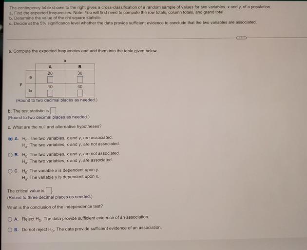 The contingency table shown to the right gives a cross... Math