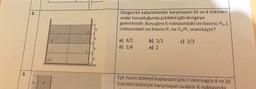 8.
Düzgün bir kaba birbiriyle karışmayan 2d ved özkütleli
sıvılar konulduğunda şekilde kigibi dengeye
gelmektedir. Buna göre k noktasındaki sıvı basıncı PkL
noktasındaki sıvı basıncı Plise Px/PL oranı kaçtır?
a) 3/2
d) 1/4
c) 2/3
b) 1/2
e) 2
20
!
9.
Eşit hacim bölmeli kaplardan Şekill'deki kapta dve 2d
özkütleli birbiriyle karışmayan sivilarin k noktasında
