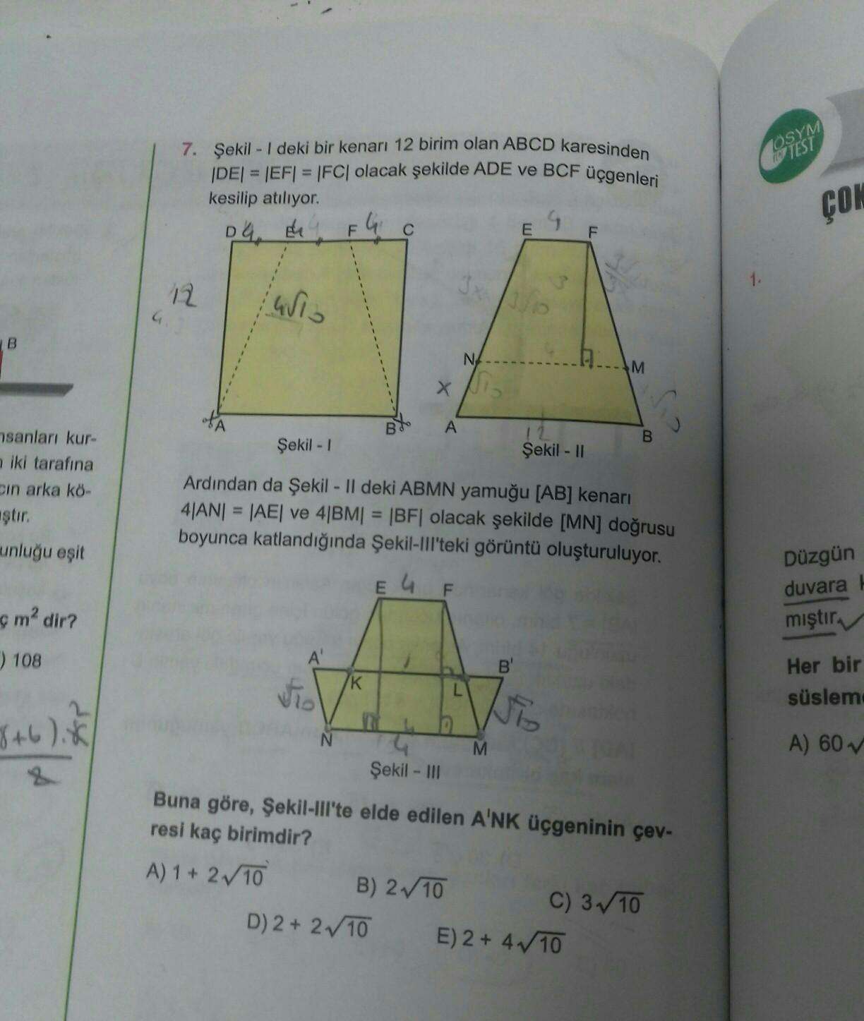  SYM O TEST 7 ekil I Deki Bir Kenari 12 Birim O Geometri
