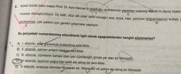 & Nobel ödüllü bilim insanı Prof. Dr. Aziz Sancar'ın doğduğu ve doktorluk yaparken yaşadığı Mardin'in Savur ilçesin
müzeye dönüştürülüyor. Üç katlı, otuz altı odalı tarîhî konağın siva, boya, kapı, pencere doğramalarının tadilatı,
yenilenmesi, çatı yalıtımı için gerekli çalışmalar yapılıyor.
II
IV
v
Bu parçadaki numaralanmış sözcüklerle ilgili olarak aşağıdakilerden hangisi söylenemez?
A) 1. sözcük, sıfat görevinde kullanılmış sıfat-fiildir.
B) II. sözcük, zaman anlamı taşıyan Zarf-fiildir.
C) III. sözcük, cümlenin öznesi olan yan cümleciğin içinde yer alan bir fiilimsidir.
D) VV. sözcük, üçüncü çoğul kişi iyelik eki almış bir isim-fiildir.
ET V. sözcük, sırasıyla isimden fil yapan ek, filimsjéki ve çekim eki almış bir filimsidir.
