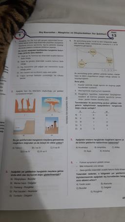 Duy Kuvvetler-Rüzgarlar ve Oluşturduklar Yer Sekilleri
NIT
1
TEST
13
4
humo boy
a compreende
ma tama na
be
M
Bu
derden hangisinin bulun
an
A) O Teuta Arundaki farkinn
Gece gone and a farinn
Talon
new cok yol yaz mevsimi kurak
DAS
D Hm bol veya alan yerler
Your tatayin yornico, knu
Den
2
Apa de bazı diş anlenn oluşturduğu yer şekillen
verten
YAYINDA TEK BABARIDAT
Bu jeomorfolog grubu ir yerlerde barban, maar
kaya ve tatori olan yaygin olduğu sahalar
Karlalardir
Buna göre
Kayalar azerinde rurale olums
boyutlardaki ayliklardir
IL Hilal biçiminde olumus kur tepeleridir
II Rüzgarlann tadikan malzemeler Karikan
kayalann ak kimi çarparak apandirma sonucu
oluşur şeytan masası olarakta bini
Tanimlamalan ile jeomorfolog grubun gittikleri böl-
gelerin eşleştirilmesi aşağıdakilerin hangisinde
dogru olarak veriliştir?
K
L
M
A) 1 1
11
8) 11
1
C)
C
1
) D) 10
1
E un
11
1
tavs
inde
TV
Bu yer şekillerinden hangisinin meydana gelmesinde
rüzgarların doğrudan ya da dolaylı bir etkisi yoktur?
5. Aşağıdaki kıtaların hangisinde rüzgarların aşini ya
da birikim şekillerine rastlanılması beklenmez?
C) Il ve Ill
C) Alrike
A) Yanga
Dj Il ve IV
B) I ve IV
E) II ve V
A) Avustralya
D) Asya
B) Antarktika
E) Amerika
3. Apagadaki yer sekillerinin hangisinin meydana gelme
sinde etkili olan dış kuvvet doğru gösterilmemiştir?
A) Hergépkaya-Buzullar
8) Mantar kaya. Dalgalar
C)Yardang - Ruzgarlar
D) Perl bacalant - Akarsular
E Tombolo. Dalgalar
6. - Fiziksel aynsmanın şiddetli olması
Bitki örtüsünün cılız olması
Gece-gündüz arasındaki sıcaklik farkınun fazla olması
Yukandaki nedenler, o bölgedeki yer şekillerini
biçimlenmesinde aşağıdaki dış kuvvetlerden hang
sinin etkisini arttırır?
A) Yeralt sulan
B) Akarsular
C) Buzullar
D) Dalgalar
E) Ruzgarlar
41