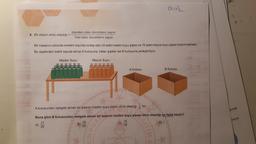 Ocak
5. Bir olayın olma olasılığı =
Istenilen olası durumların sayısı
Tüm olası durumların sayısı
Bir masanın üstünde renkleri dışında özdeş olan 20 adet maden suyu şişesi ve 16 adet meyve suyu şişesi bulunmaktadır.
Bu şişelerden belirli sayıda alinip A kutusuna, kalan şişeler ise B kutusuna yerleştiriliyor.
Maden Suyu
Meyve Suyu
A Kutusu
B Kutusu
tür.
A kutusundan rastgele alınan bir şişenin maden suyu şişesi olma olasılığı
gunda
Buna göre B kutusundan rastgele alınan bir şişenin maden suyu şişesi olma olasılığı en fazla kaçtır?
16
15
17
D) 1
C)
A)
B)
16
24
20
iliyor.
UMHU
