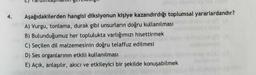 4.
Aşağıdakilerden hangisi diksiyonun kişiye kazandırdığı toplumsal yararlardandır?
A) Vurgu, tonlama, durak gibi unsurların doğru kullanılması
B) Bulunduğumuz her toplulukta varlığımızı hisettirmek
C) Seçilen dil malzemesinin doğru telaffuz edilmesi
D) Ses organlarının etkili kullanılması
E) Açık, anlaşılır, akıcı ve etkileyici bir şekilde konuşabilmek