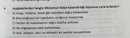 4.
Aşağıdakilerden hangisi diksiyonun kişiye kazandırdığı toplumsal yararlardandır?
A) Vurgu, tonlama, durak gibi unsurların doğru kullanılması
B) Bulunduğumuz her toplulukta varlığımızı hisettirmek
C) Seçilen dil malzemesinin doğru telaffuz edilmesi
D) Ses organlarının etkili kullanılması
E) Açık, anlaşılır, akıcı ve etkileyici bir şekilde konuşabilmek
