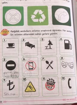 boya-
yalim.
YENİ NESE
ETKİNLİK
Aşağıdaki sembollerin anlamını araştırarak öğrenelim. Her sembo-
lün anlamını altlarındaki noktalı yerlere yazalım.
2
3
4
1
5
6
7
8
O
x
BO
D
olansah khol
Olayer cabelecen
Luu7942364
9
10
11
12
06
CH
C
Türk light.....
<<< ATA YAYINCILIK
36 >>>
Na
