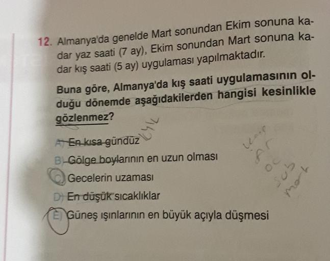 12. Almanya'da genelde Mart sonundan Ekim