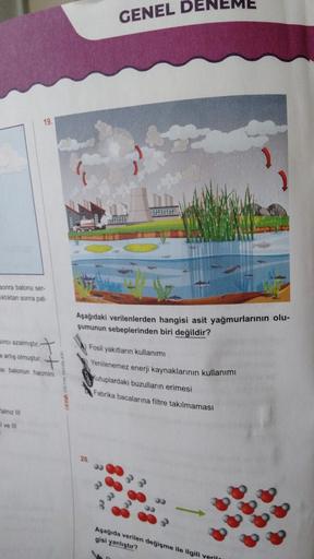 GENEL
19.
THE
sonra balonu ser-
aktiktan sonra pat
Aşağıdaki verilenlerden hangisi asit yağmurlarının olu-
şumunun sebeplerinden biri değildir?
since azalmıştır.
artış olmuştur.
si balonun hacmini
Fosil yakıtların kullanımı
Yenilenemez enerji kaynaklarının kullanımı
Kutuplardaki buzullarin erimesi
Fabrika bacalarına filtre takılmaması
ainz
I ve in
20
Aşağıda verilen değişme ile ilgili veril
gisi yanlıştır?