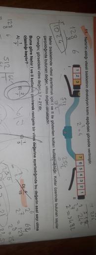 765 43
Ny
2
1
22
246
2 =>482
8
1024
11. Nehir'in aldığı vitesli bisikletinin direksiyon kısmı aşağıdaki görselde verilmiştir.
- 250
128
6
2 - 4
2 1
11
$12
256
574
Nehir bisikletinde vitesi ayarlamak için I ve II ile gösterilen kolları kullanmaktadır. Kolla