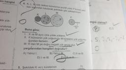 en hangisi
(4. K, L, M nötr iletken kürelerine pozitif yüklü P küresi yali
kan sapından tutularak şekildeki gibi yaklaştırılıyor.
ktarina
21
kle yük-
angisi olamaz?
urulursa
çişi olun
Buna göre;
1. K ve Mayni cins yükle yüklenir.
II. R küresinin yük yoğunluğu M küresinin yük yoğunlu-
ğundan fazladır.
Ill. K dan M ye doğru negatif yük geçisi olur.
yargılarından hangileri doğrudur?
A) Yalnızl. B) Yalnız III. C) Il ve III.
D) I ve III. E vo III
dürtügu
Jekt-
en Genel
-59
5. Şekildeki K ve L kürelerinin
