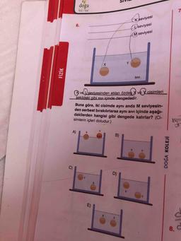 SIVID
doga
xo
K seviyesi
... L seviyesi
AM seviyesi
FİZİK
SIVI
vel seviyesinden atılan özdes X ve y cisimleri
sekildeki gibi sivi içinde dengededir.
Buna göre, iki cisimde aynı anda M seviyesin-
den serbest bırakılırlarsa aynı sivi içinde aşağı-
dakilerden hangisi gibi dengede kalırlar? (Ci-
simlerin içleri doludur.)
DOĞA KOLEJI
