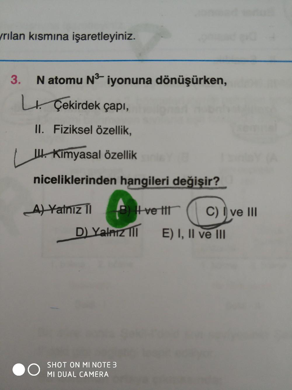 yrılan kısmına işaretleyiniz. 3. Natomu N- iyonuna dönüşürken