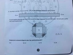 A) 4x
gx2-25+ 9x
16.
2x2 -
I
4
CUMHO
(c
3. Kisa kenar uzunluğu v2 cm ve çevresi V1152 cm olan dikdörtgen şeklinde bir şerit verilmiştir.
1172
Vē cm
√2 cm
12
Bu şerit aşağıda görüldüğü gibi iç kısmında karesel bir bölge oluşturacak biçimde katlanmıştır. Üst üste gelen şeritler
koyu renk ile gösterilmiştir.
12
62
12.12=2
C
2
(2
2
2
(2
x
Oluşturulan bu karesel bölgenin alanı kaç santimetrekaredir?
A) 8
B) 12
C) 16
D) 24
7
GITIM
BALE
