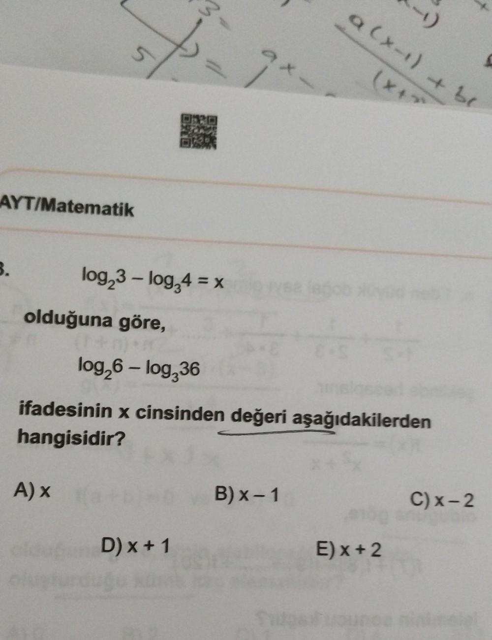Alx 1 Bo X AYT Matematik B Log 3 Log Lise Matematik