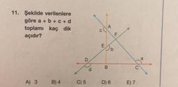 11. Şekilde verilenlere
göre a + b + C +d
toplamı kaç dik
açıdır?
c
T7
E
a
B
d
A) 3
B) 4
C) 5
D) 6
E) 7