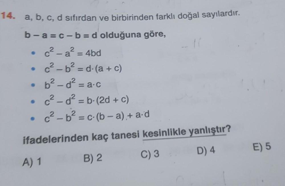 14. a, b, c, d sıfırdan ve birbirinden farklı... - Lise Matematik
