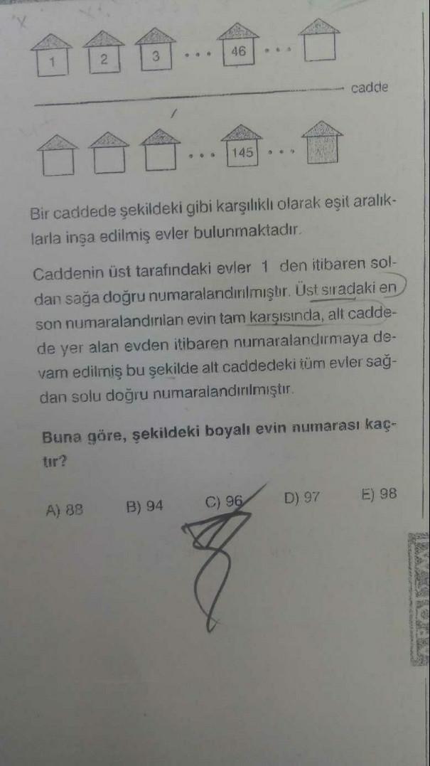 2 3 46 cadde 145 Bir caddede şekildeki gibi karşılıklı olarak eşit