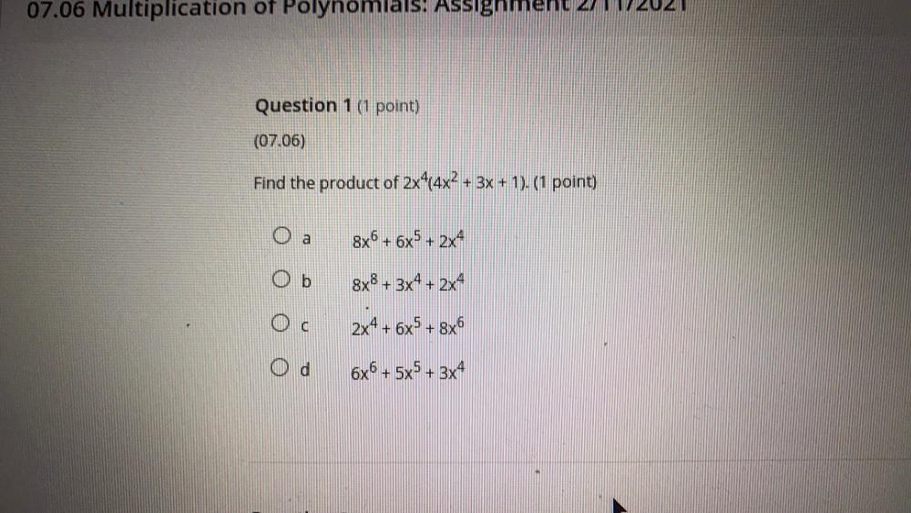 07 06 Multiplication Of Polynomials Assignment 2 11 20 Math
