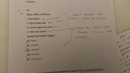 E) Sunay
✓
29-
tRNA, mRNA ve rRNA için;
Lagif Hidreten bat
Sadece tRNA'da buhnu.
1. Riboz şekeri
A=T
II. Zayıf hidrojen bağı
III. Azotlu organik baz içerme
DNA Gift
IV. DNA' dan üretilme
RNA Ter
Tpliklidir.
üretebilir.
Tümünü DNA
ifadelerinden hangileri ortaktır?
bits
II ve III
B) I, II ve III
C) I, III ve IV
baginin b
314 ve
ferin Hide
Senterlenm
senterin
EII
DIM
II, III ve IV
E) I, II, III ve IV
hicre
.
ağıdaki bileşiklerden hangisi DNA'nın yapısında bulunur?
of gen se