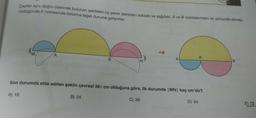 Çapları aynı doğru üzerinde bulunan şekildeki üç yarım daireden soldaki ve sağdaki, A ve B noktalarından ok yönünde döndü-
rüldüğünde K noktasında birbirine teğet duruma geliyorlar.
M,
B
A
B
Son durumda elde edilen şeklin çevresi 367 cm olduğuna göre, ilk durumda |MNkaç cm'dir?
A) 18
B) 24
C) 36
D) 54
E) 72
