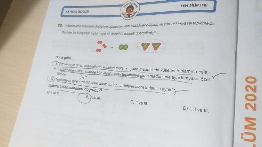 TONG FEN BİLİMLERİ SAYISAL BOLUM 20. Ma... Ortaokul Fen Bilgisi