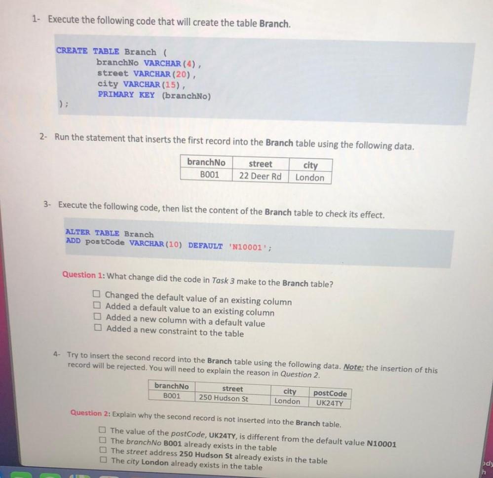 1 Execute The Following Code That Will Create The Tabl Math