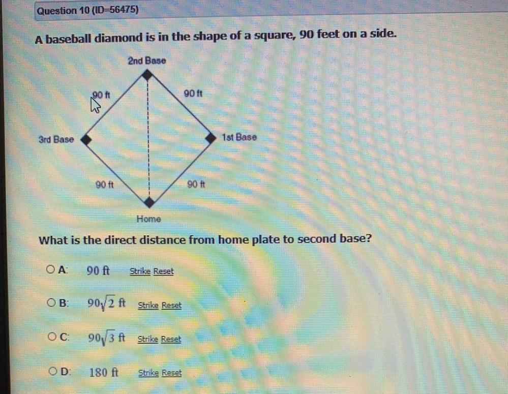 Question 10 ID 56475 A Baseball Diamond Is In The Sha Math