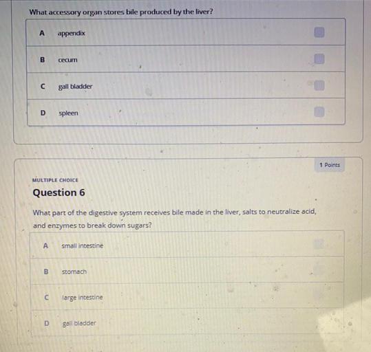 What accessory organ stores bile produced by the liv... Biology