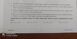 9
1. Çocukların günümüzde kullandığı en önemli eğlence araçlarının başında bilgisayar oyunlar gelmektedir.
II. Ayrıca son dönemde şiddet içeren oyunların giderek artması, aileleri bu oyunların olumsuz etkileri üzerine de
düşünmek zorunda bırakmaktadır.
III. Kısacası bilgisayar oyunları bilinçli ve doğru bir şekilde kullanılmadığı zaman başta çocuklar ve aileler olmak
üzere tüm toplum bundan olumsuz etkilenmektedir.
IV. Bunun sonucunda çocuklar tüm günlerini bilgisayar başında geçirirken aileler çocuklar ile iletişim kuramadık-
larından ve çocuklarının doğal hayattan kopmalarından şikâyet etmektedirler.
Numaralanmış cümlelerle anlamlı bir metin oluşturulmak istenirse sıralama aşağıdakilerden hangisi
olur?
A) I - IV - 11 - III
B) I - IV - Ill-II
C) I-III-IV-11
D) I - III - 11 - IV
8KDS20207-1
3
Diger sayfaya geçiniz.
REDMI NOTE 8
AI QUAD CAMERA
