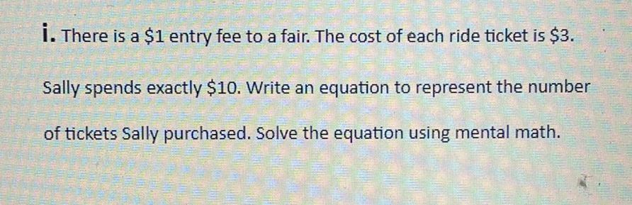 I There Is A 1 Entry Fee To A Fair The Cost Of Each Math