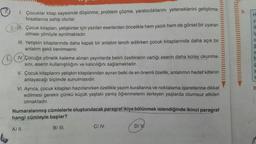 H
NOOOOO
1. Çocuklar kitap sayesinde düşünme, problem çözme, yaratıcılıklarını yeteneklerini geliştirme
fırsatlarına sahip olurlar.
2.11. Çocuk kitapları, yetişkinler için yazılan eserlerden öncelikle hem yazılı hem de görsel bir uyaran
olması yönüyle ayrılmaktadır.
III. Yetişkin kitaplarında daha kapalı bir anlatım tercih edilirken çocuk kitaplarında daha açık bir
anlatım şekli benimsenir.
IV. Çocuğa yönelik kaleme alınan yayınlarda belirli özelliklerin varlığı eserin daha kolay okunma-
sini, eserin kullanışlılığını ve kalıcılığını sağlamaktadır.
V. Çocuk kitaplarını yetişkin kitaplarından ayıran belki de en önemli özellik, anlatımın hedef kitlenin
anlayacağı biçimde sunulmasıdır.
VI. Ayrıca, çocuk kitapları hazırlanırken özellikle yazım kurallarına ve noktalama işaretlerine dikkat
edilmesi gerekir çünkü küçük yaştaki yanlış öğrenmelerin ilerleyen yaşlarda olumsuz etkileri
olmaktadır.
Numaralanmış cümlelerle oluşturulacak paragraf ikiye bölünmek istendiğinde ikinci paragraf
hangi cümleyle başlar?
A) II.
B) III.
C) IV.
D) V.
E