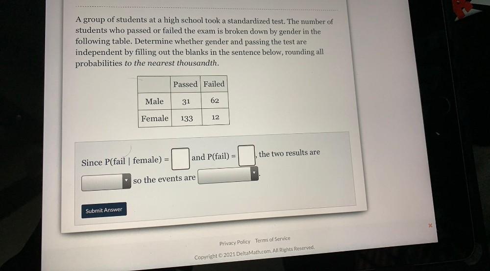 A Group Of Students At A High School Took A Standardize Math