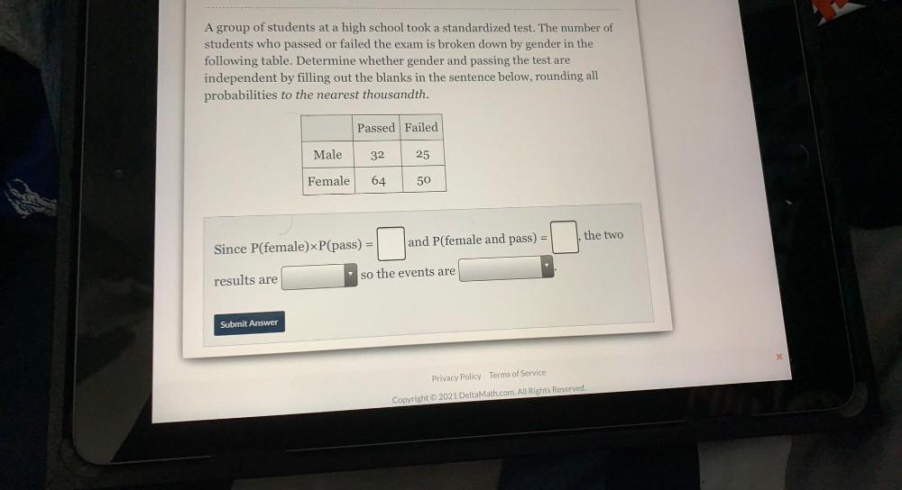 A Group Of Students At A High School Took A Standardize Math