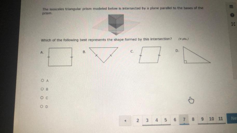 The isosceles triangular prism modeled below is interse... Math