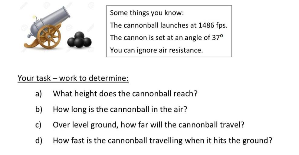Some things you know The cannonball launches at 1486 f... Math