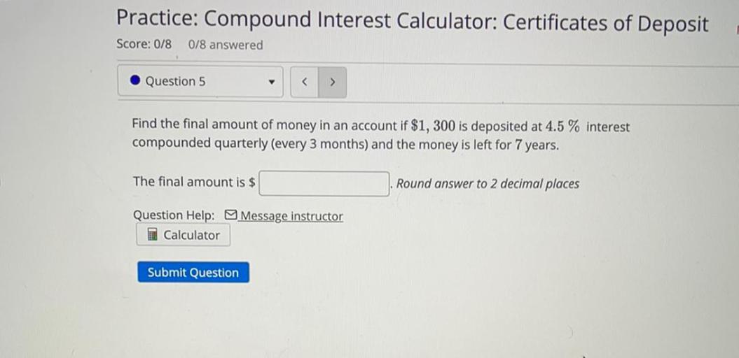 Practice Compound Interest Calculator Certificates of... Math