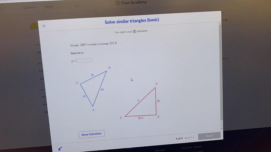 Khan Academy Courses Search Solve similar triangles (ba... Math