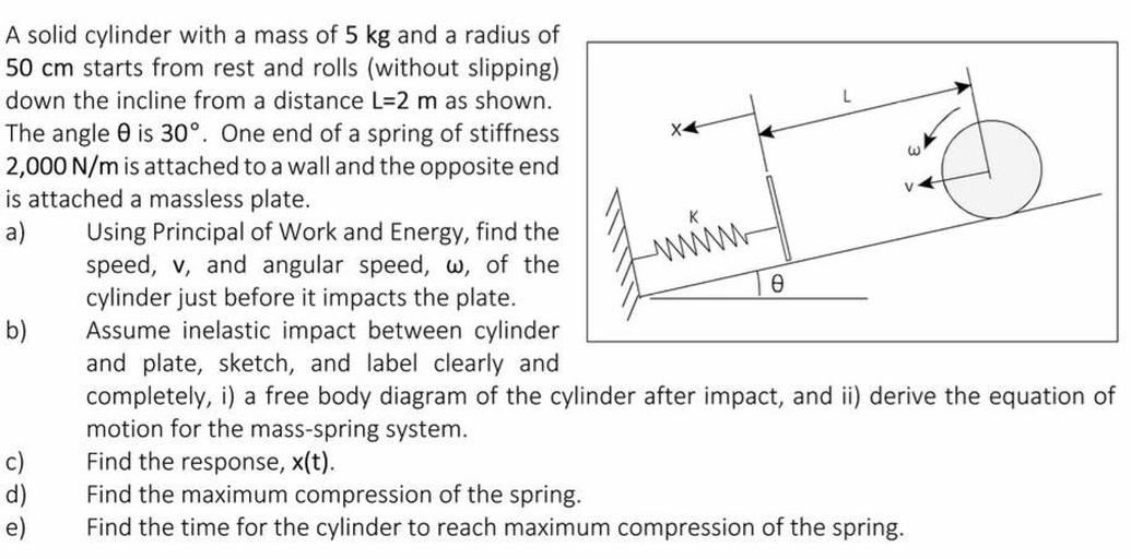 A Solid Cylinder Of Mass 50 Kg 4 w V A solid cylinder with a mass of 5 kg and a rad... - Physics