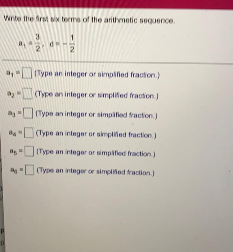 Write The First Six Terms Of The Arithmetic Sequence D Math