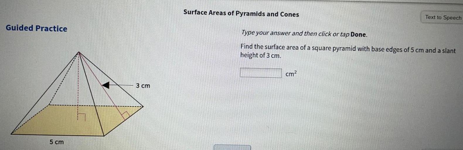 Surface Areas of Pyramids and Cones Text to Speech Guid... Math