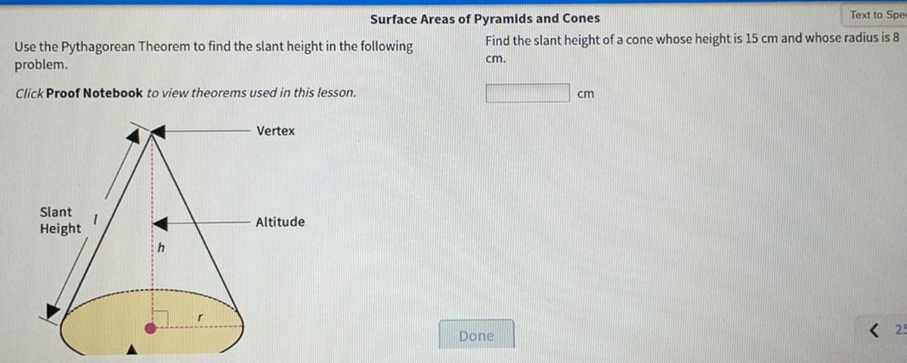Surface Areas of Pyramids and Cones Text to Spe Use the... Math