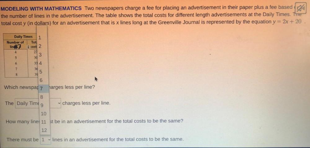 MODELING WITH MATHEMATICS Two Newspapers Charge A Fee F Math