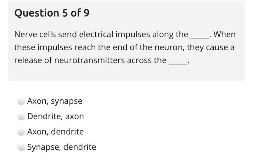 Question 5 of 9 Nerve cells send electrical impulses... Biology