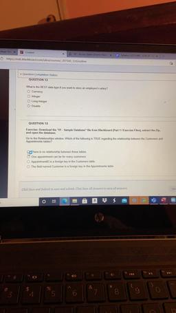 lege Hor X
2 Content
X
02 - Access Tables (Starter File) X
= Syllabus CGS1540C_2210 JR-G X
+
@ https://mdc.blackboard.com/ultra/courses/_207342_1/cl/outline
* Question Completion Status:
QUESTION 12
What is the BEST data type if you want to store an employ