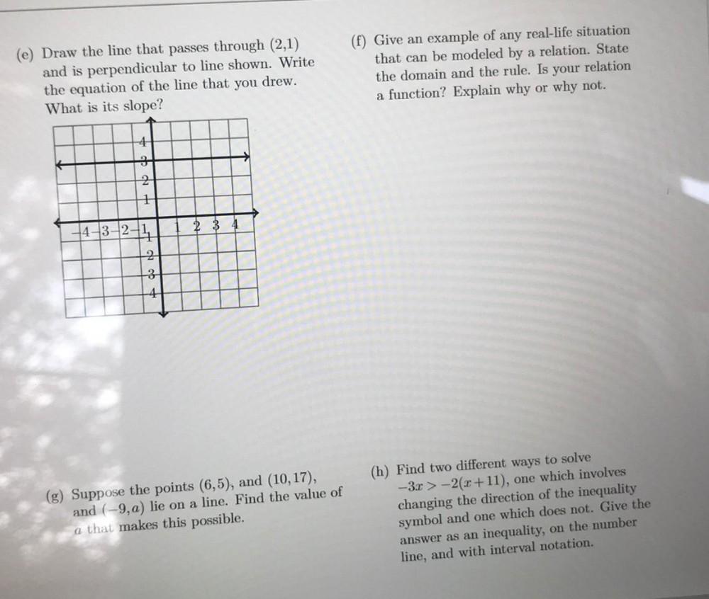  e Draw The Line That Passes Through 2 1 And Is Perp Math