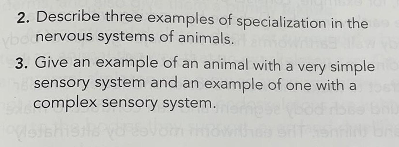 2. Describe three examples of specialization in the Biology