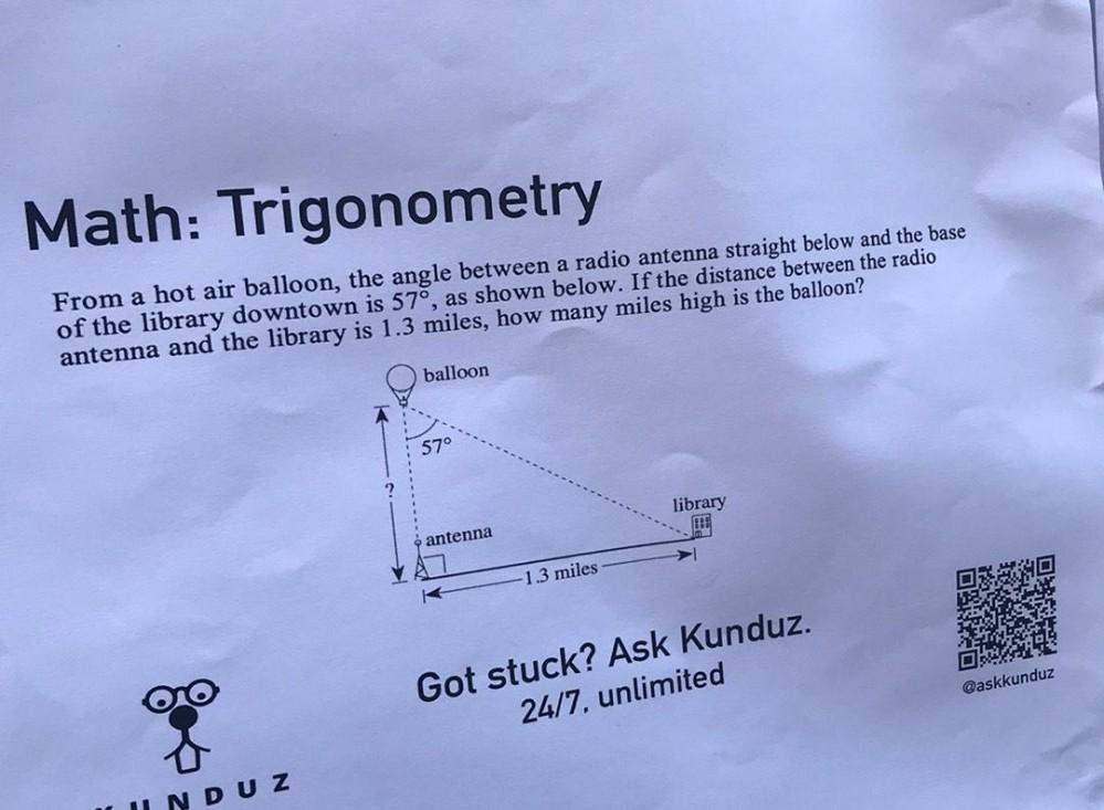 Math Trigonometry From a hot air balloon, the angle be... Math
