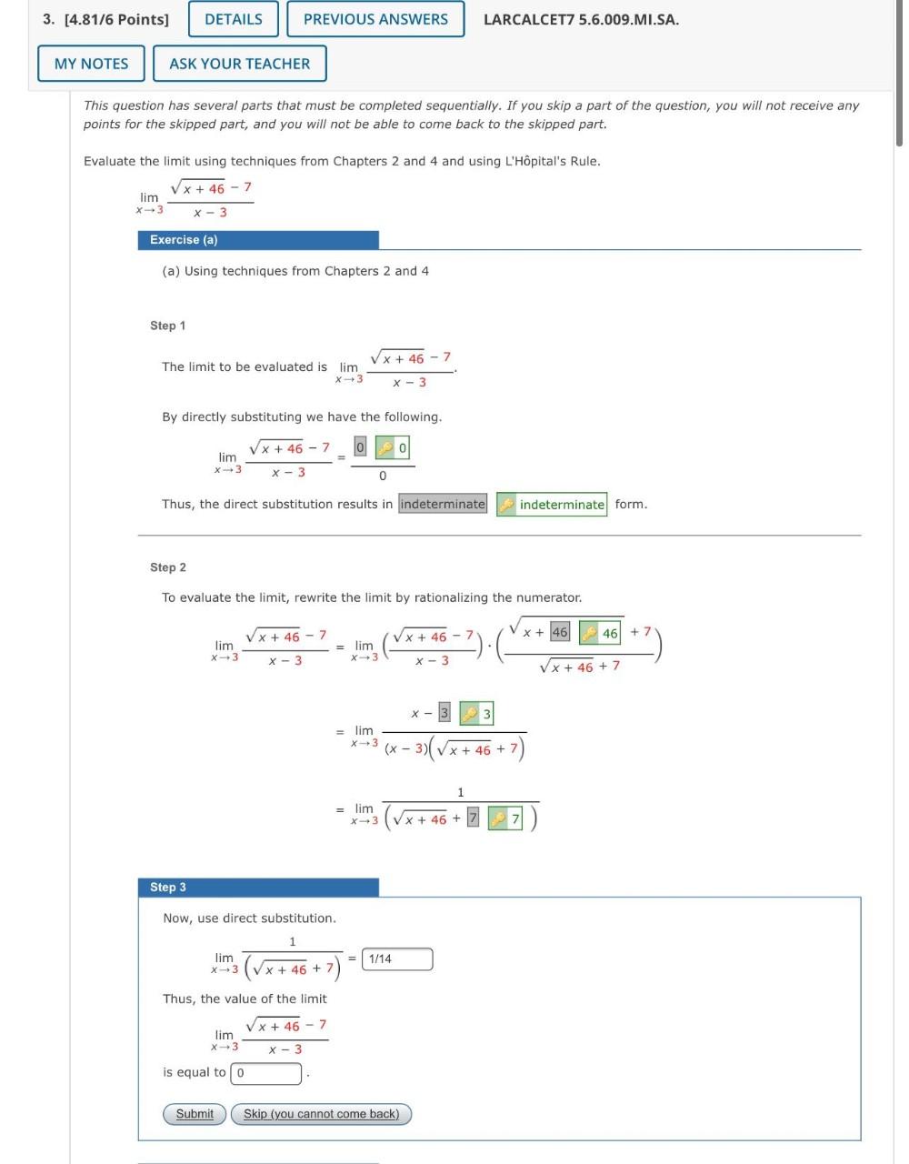 3 4 8176 Points DETAILS PREVIOUS ANSWERS LARCALCET7 Math