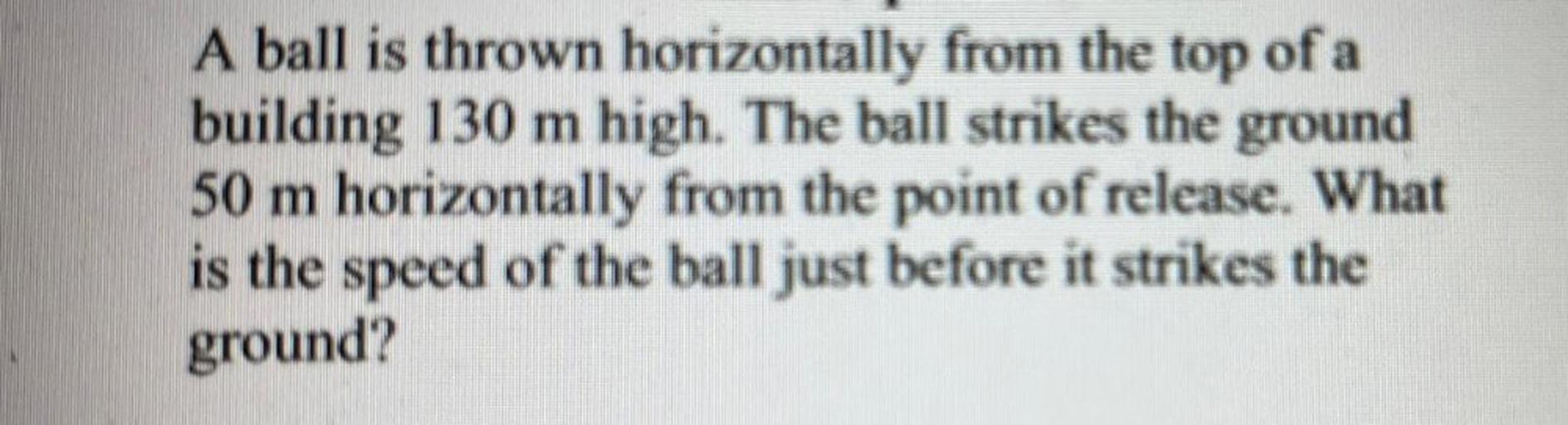 A ball is thrown horizontally from the top of a buil... Physics