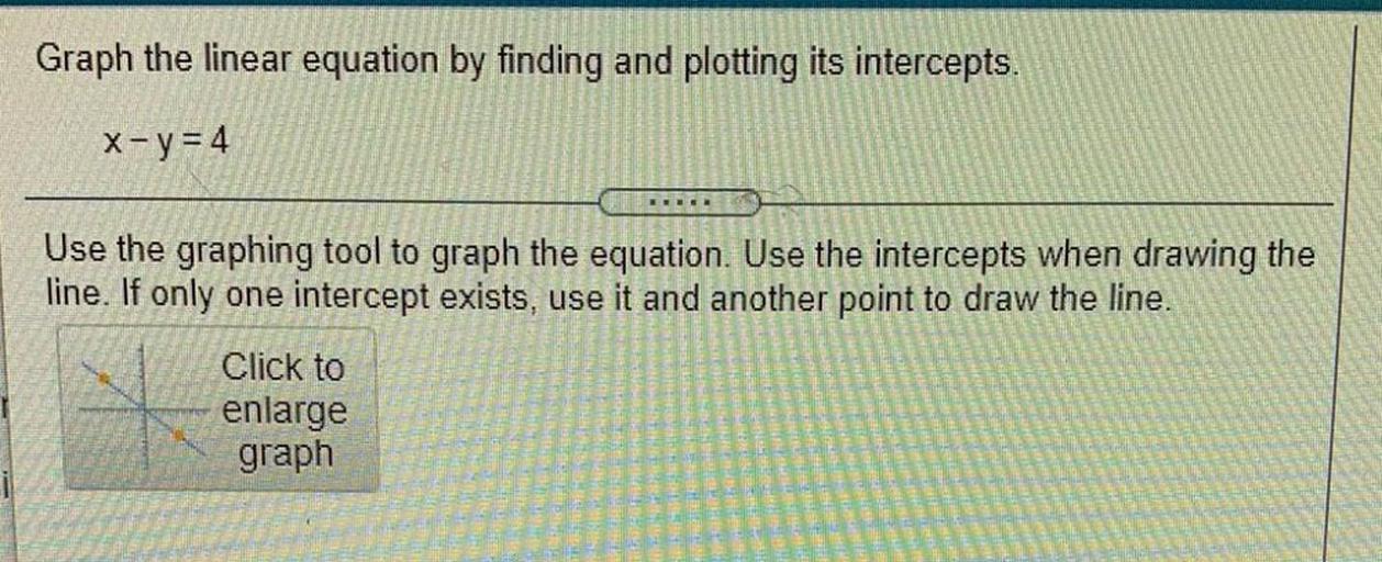 Graph the linear equation by finding and plotting its i... Math